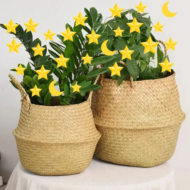 

Seaweed Wicker Storage Baskets Straw Wicker Rattan Hanging Flowerpot Seagrass Folding Laundry Basket Plant Basket Home Decor Use