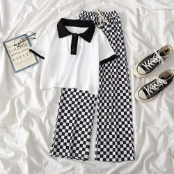 Summer Teen Girls Clothing Sets Children New Fashion Lapel Tops + Wide Leg Pants 2Pcs Outfits Kids Tracksuit 4 5 6 7 8 9 10 Year
