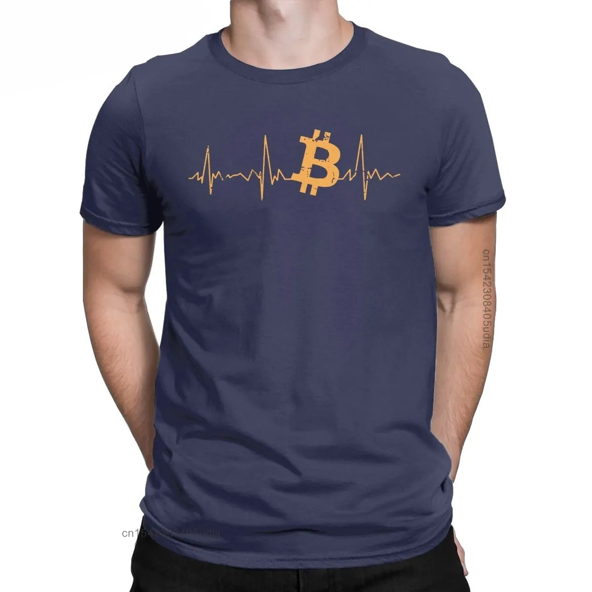 Men\'s Bitcoin Heartbeat Graphic T Shirts Cryptocurrency Pure Cotton Tops Awesome Crew Neck Tee Shirt for Men Camisas T-Shirts