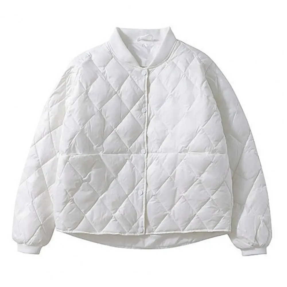 Casaco leve de beisebol feminino com gola alta, windproof, design acolchoado fino para vestir, design elegante, inverno