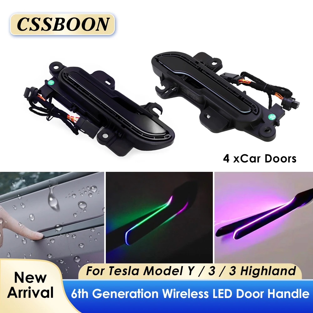 

CSSBOON Auto Electric RGB 6th Wireless Door Handle for Tesla Model 3 Y Smart Door Handles Model 3 Highland Modified Accessories