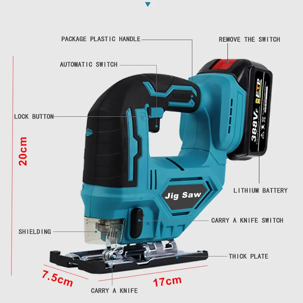 Rechargeable Jigsaw Cordless Electric Saw 65mm LED Light Guide Woodworking Cutting Power Tool for Makita 18V Battery