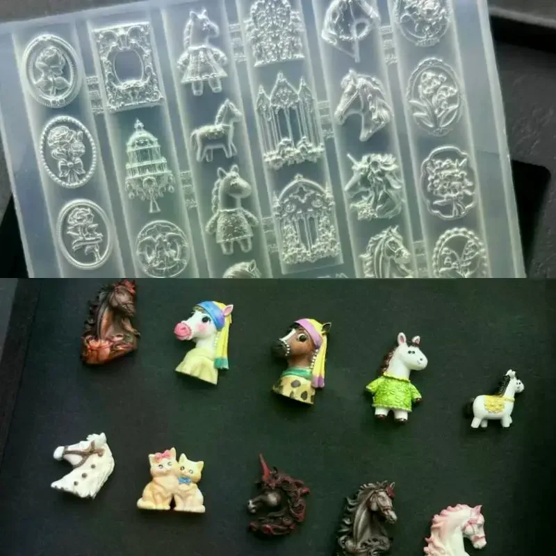 3D Silicone Nail Art Mold Retro Horse Head Relief Carving DIY Design Nails Parts Charm Decorations Manicure Tools