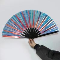 Folding Fan 13 Ribs Burr Free Clack Handheld Fan Birthday Gift Transparent 13 Inch Large Shining Rave Hand Fan Performance Prop