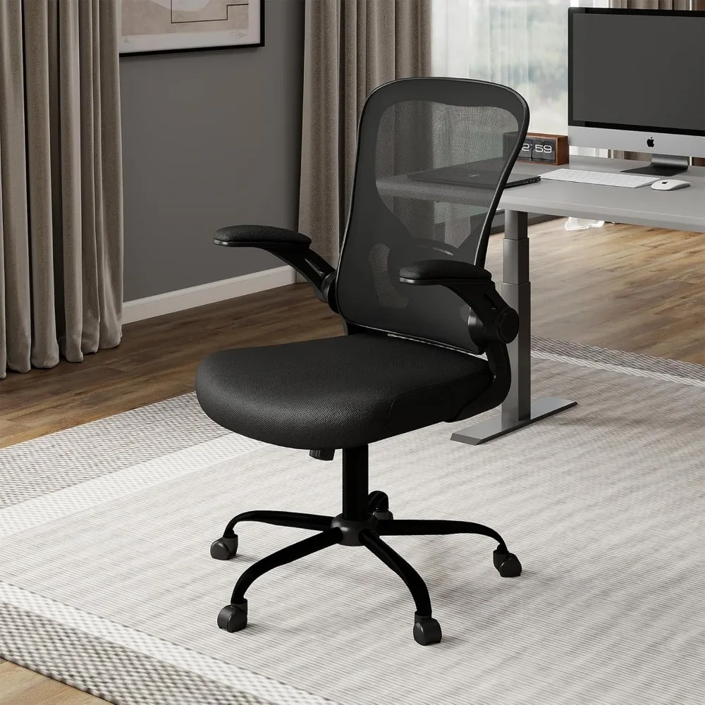 Cadeira de escritório de malha flysky, cadeiras ergonômicas de mesa de computador para escritório doméstico - com apoios de braço dobráveis confortáveis/confortáveis, suprimentos lombares
