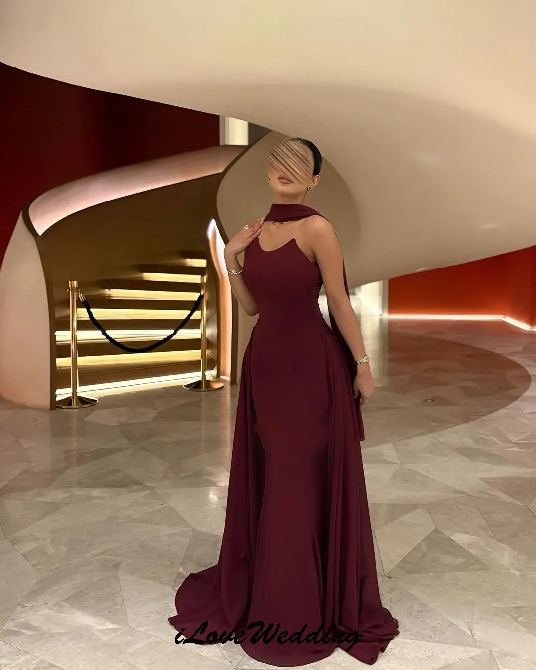 

Burgundy Chiffon Strapless Evening Dress 2025 Elegant Wedding Party Dress For Woman Lace-Up Ribbons A-Line Prom Dress Customzed