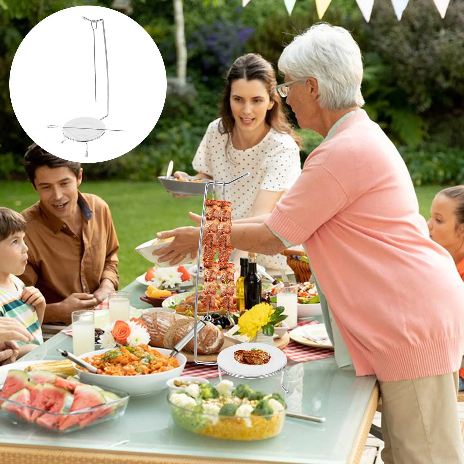 

1 set 1 Set Stainless Steel Skewer Grill Rack Bbq Skewer Holder For Outdoor Camping Metal Kebab Skewers Rack