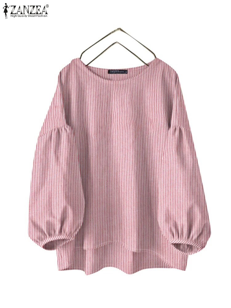 ZANZEA Fashion Striped Work OL Blouse Women Casual O Neck Long Sleeve Loose Shirt Stylish Blusas Vintage Chemise Autumn Tops