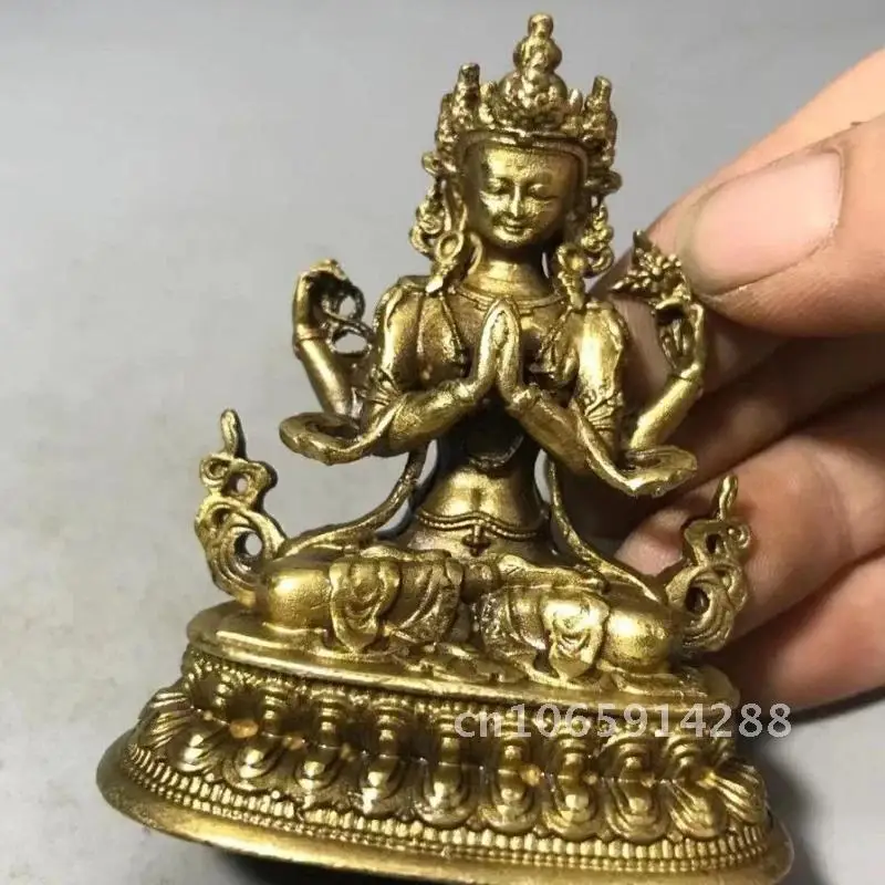 Alloy Buddha Ornament Four-Armed Avalokiteshvara Buddha Ornament Tibetan Height Home Crafts Guanyin Decoration Living 6cm Room