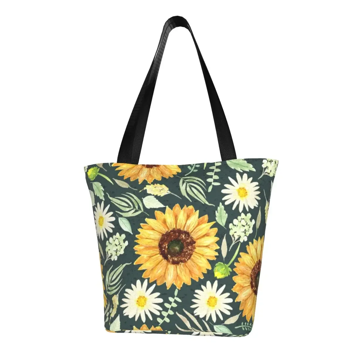 Floral Sunflowers And Daisies Groceries Shopping Tote Bag Fashion Flower Canvas Shoulder Shopper Bag Large Capacity Handbag