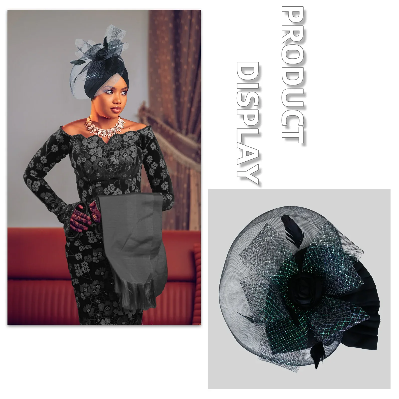 

2025 Exaggerated Women's Turban Cap African Pleated Party Head Wraps Nigeria Traditional Head Wrap Party Headgear Turbante Mujer