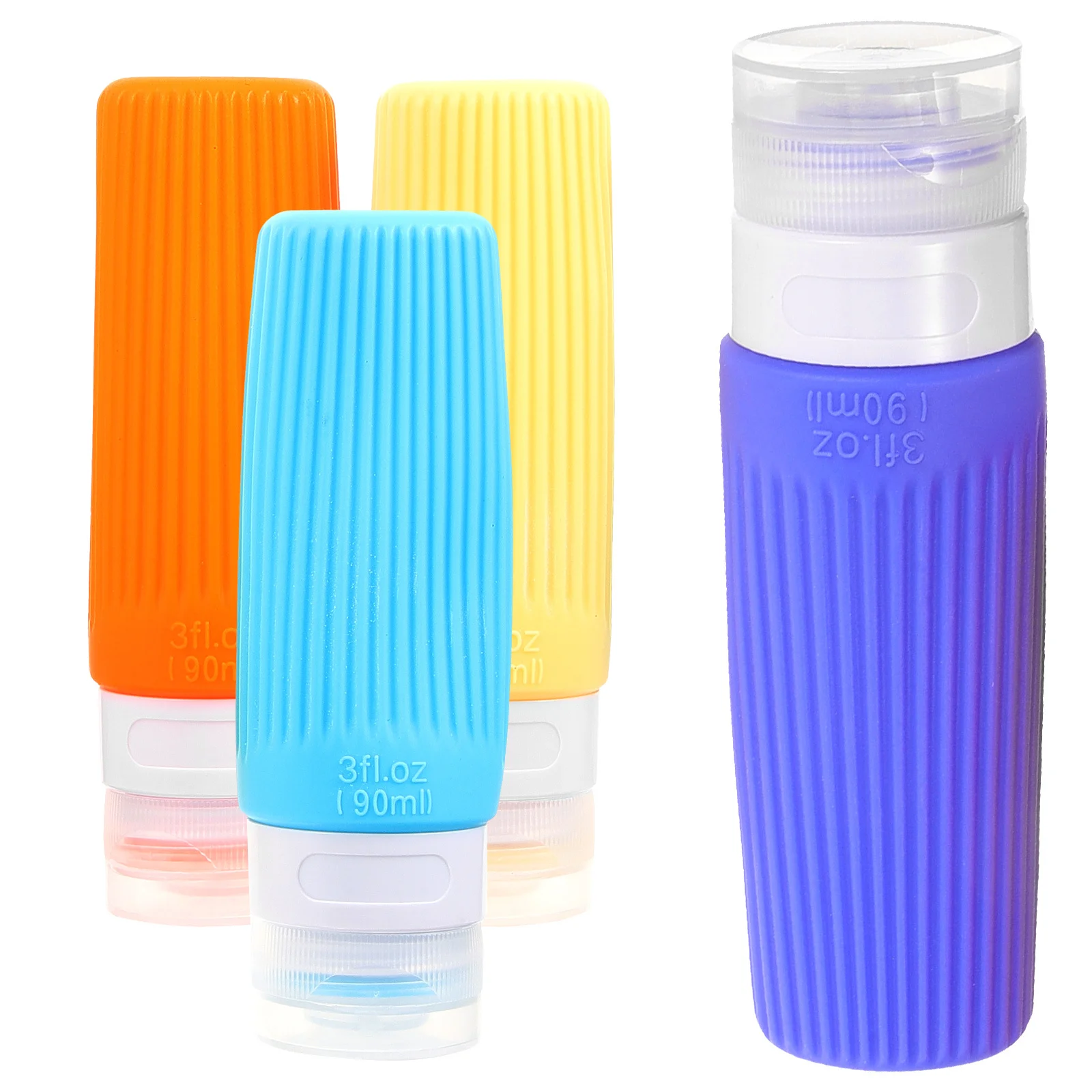 4 Stuks Siliconen Reisflessen 90Ml Lekvrije Hervulbare Toilettas Containers Voor Shampoo Lotion Conditioner Draagbare Set Voor Gym