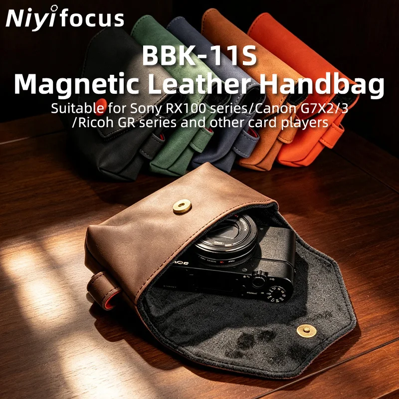 BBK‑11S Magnetic Leather Camera Pouch Bag Portable Protective Handbag for Sony RX100 Canon G7X Mark II III Ricoh GR Series