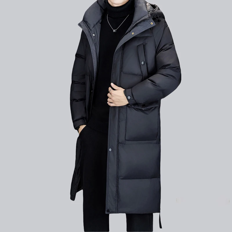 Casual Men's Warm Long Hooded Duck Down Jackets 2025 Winter Outwear Black Color Loose Puffer Coats Thicken Top Parkas Clothing