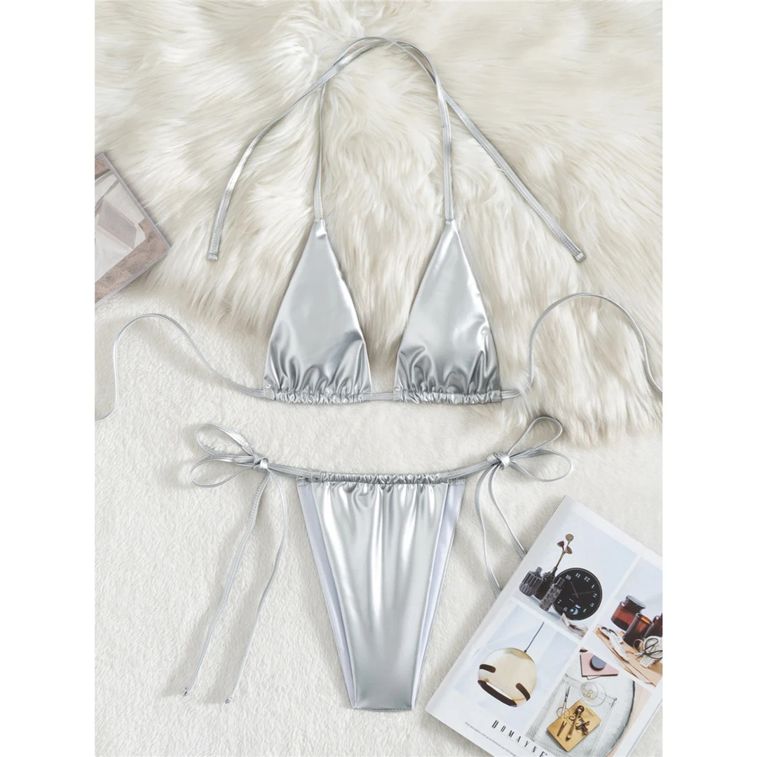 3 Farben, neues Halter-Bikini-Set aus Kunstleder, Damen-Badebekleidung, zweiteiliger Badeanzug, V6492B – Detail 17