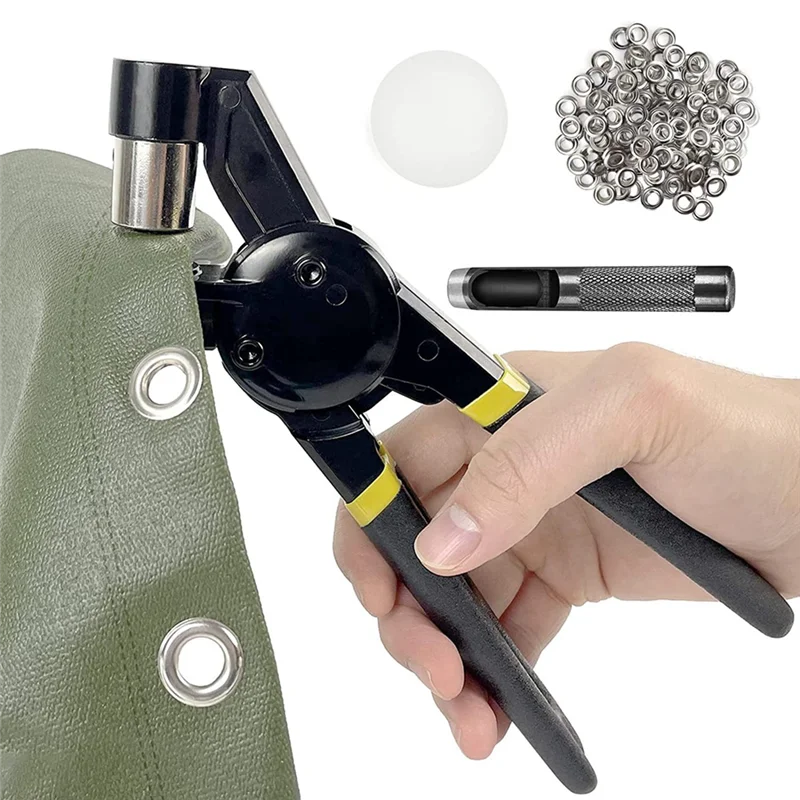 PB-Grommet Tool Kit Press Pliers 3/8 Inch (10Mm) Hole Punch Manual Kits Handheld Small Hole Machine With Silver Grommets