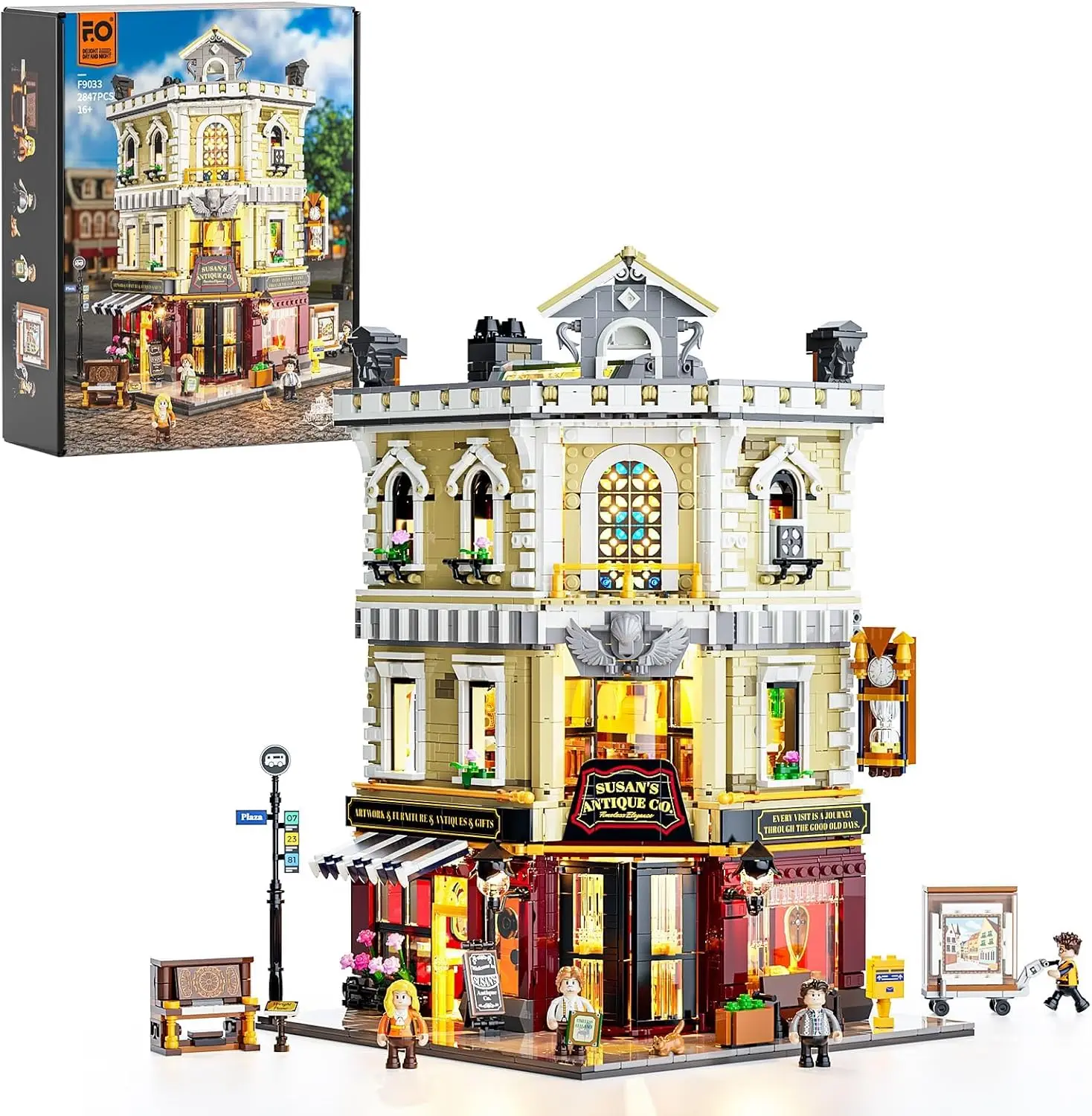 

2847 Pcs Antique-Store Lighting Building-Bricks Set - City Town Corner Collectibles Shop Modular Building Model