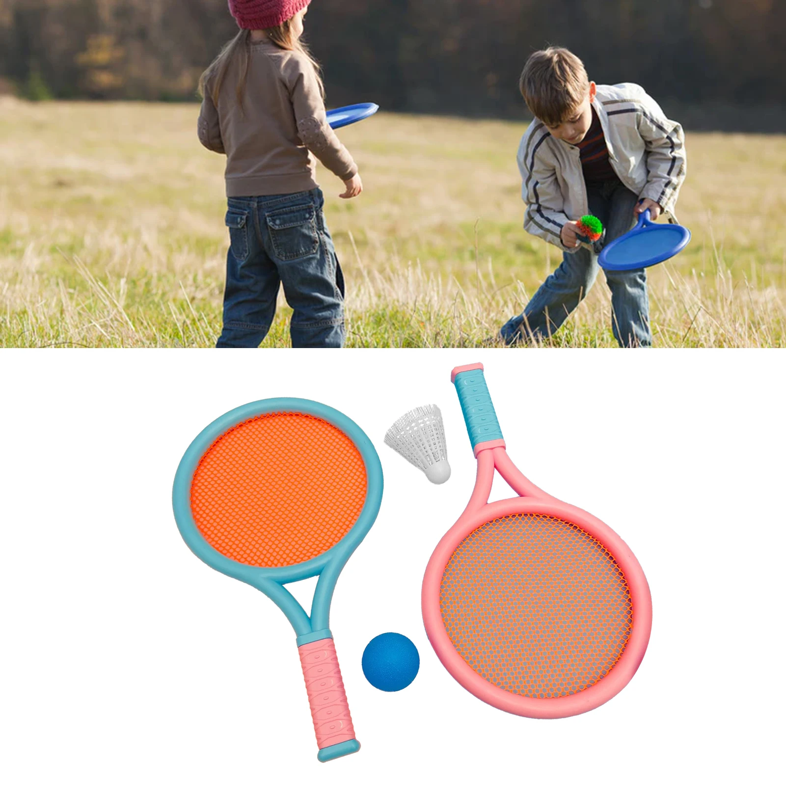 Kinder Badminton schläger rutsch fest langlebig elastisch tragbare Tennis schläger Set für Kinder 2 Schläger 2 Bälle