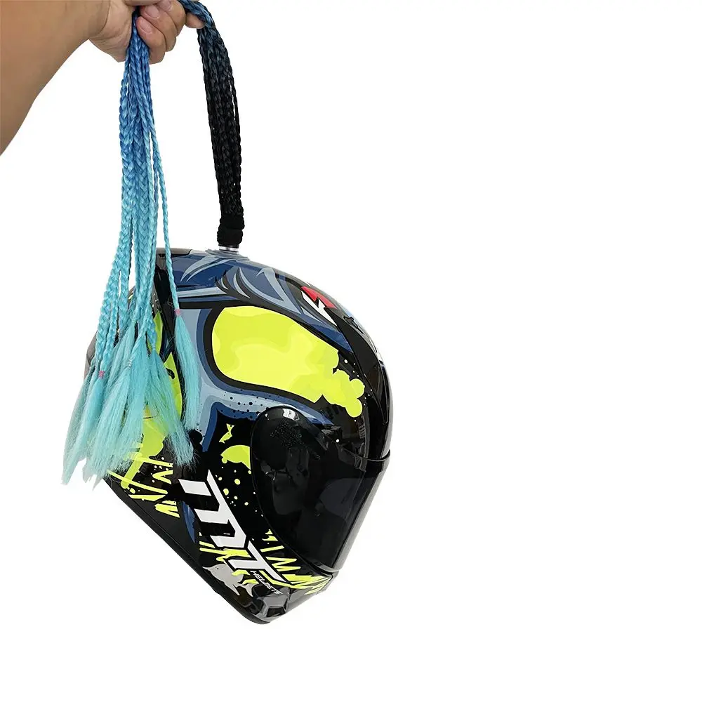 Peluca de casco Mohawk Universal de alta calidad, cola de caballo ligera para casco de motocicleta de 21 pulgadas con pegatina mágica, trenzas para casco