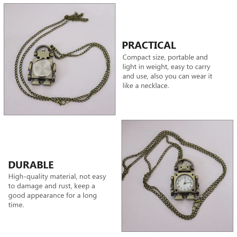 خمر روبوت قلادة الرجعية سبائك معدنية الرجال النساء هدية المدمجة سلسلة روبوت ساعة الجيب المعدنية ساعة الجيب قلادة
