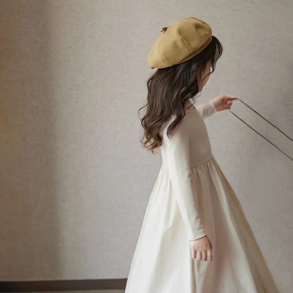 الخريف الفتيات عادية بسيطة طويلة الأكمام س الرقبة بلون فستان 1 قطعة 2-7 سنوات الاطفال موضة الملابس الحلوة #4