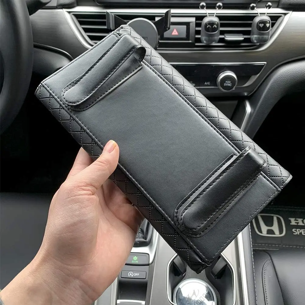 Premium PU Leather Sun Visor Car Tissue Holder Easy Access Backseat Truck Universal Fit Black - view 6