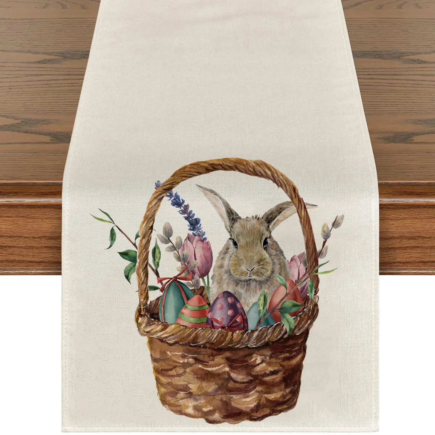 HOT Linen Easter bunny flower cow printed table runner flag cover kitchen tablecloth party Table decoration and accessories