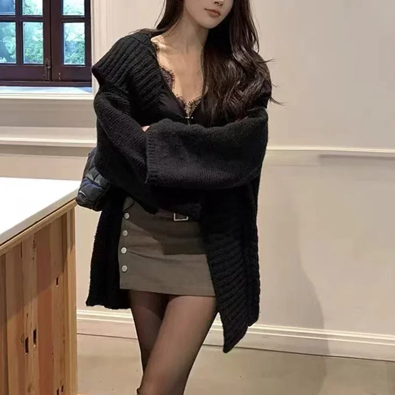 フランスのレイジースタイルミッドレングスニットセータージャケット女性の秋冬ルーズアウターカーディガン今季の新作ホットセールFa