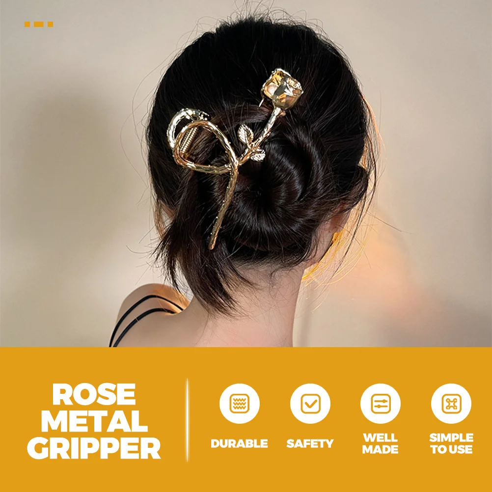 

2Pcs Rose Metal Hair Claw Clips Stylish Design Firm Grip Suitable Shower Facial Cleaning Sophisticated Look Hair Claw