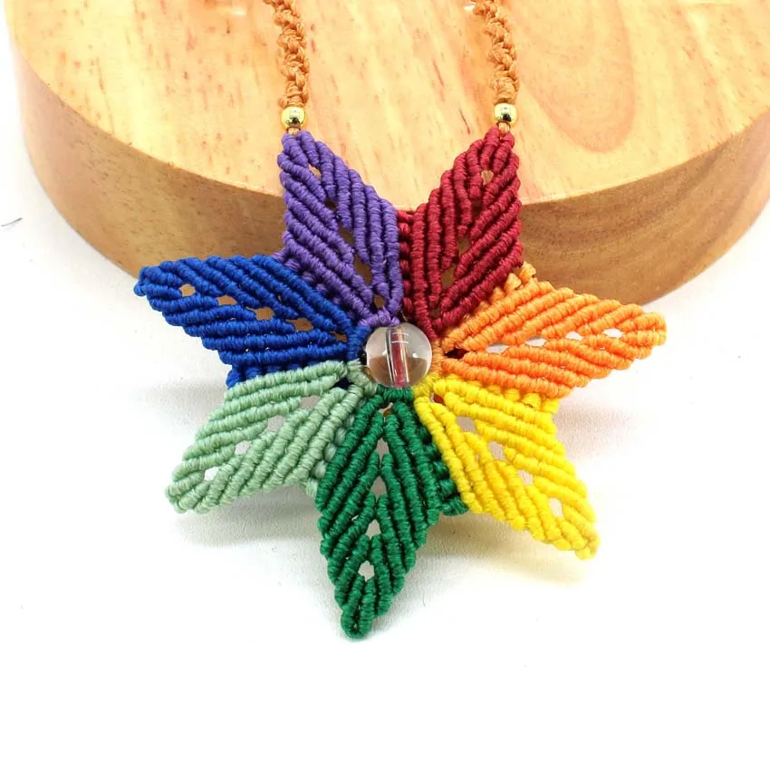 

Rope Wrapped Braided Stone Pendant Necklace For Women Natural Rock Crystal Beads Handmade Thread Macrame Chain Colorful Pendants