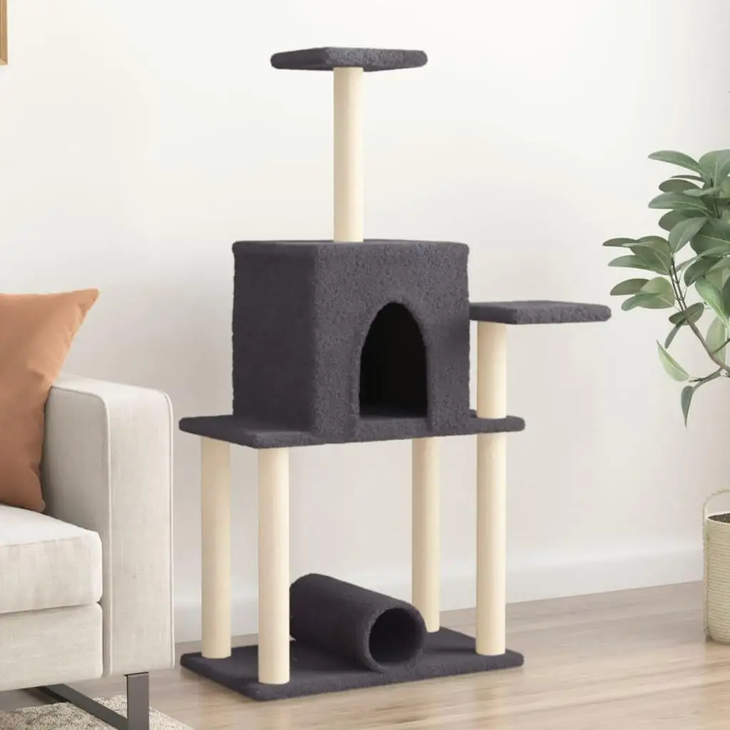 Dark Grey Cat Tree with Sisal Scratching Posts - 122 cm Multi-Level Cat Condo