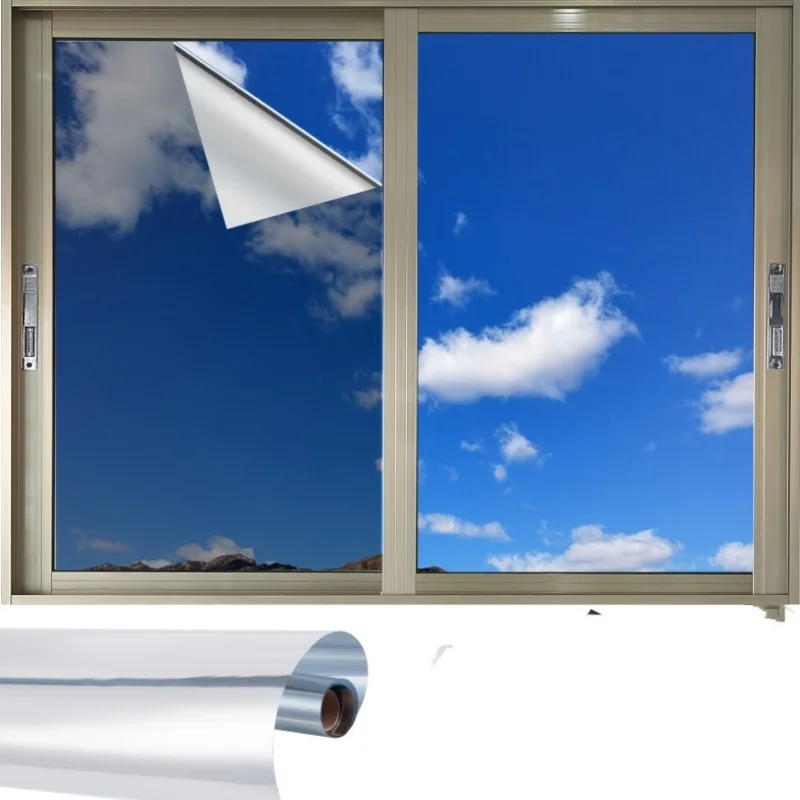 1 Roll Silver One Way Privacy Window Film Reflective Mirror Daytime Heat Control Static Cling Removable for Home Office Glass