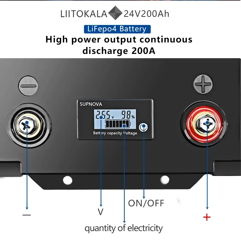 LiitoKala 48V 100Ah LiFePo4 Battery 24V 200Ah RV Energy Storage Rechargeable Built in BMS for Power Lights Electrical Scooter