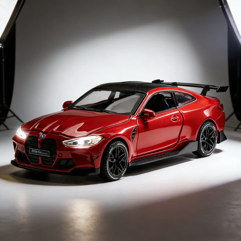 

Модель спортивного автомобиля M4 из сплава, масштаб 1:32, со звуком и светом, открывающиеся двери, игрушка для дома, детский подарок.