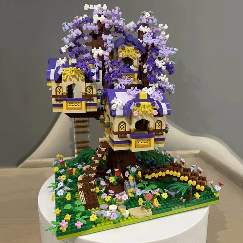 Moyu 92015 World Architecture Elf Tree House Forest Cabin Bridge Garden Flower 3D Mini Diamond Blocks Bricks Building Toy No Box