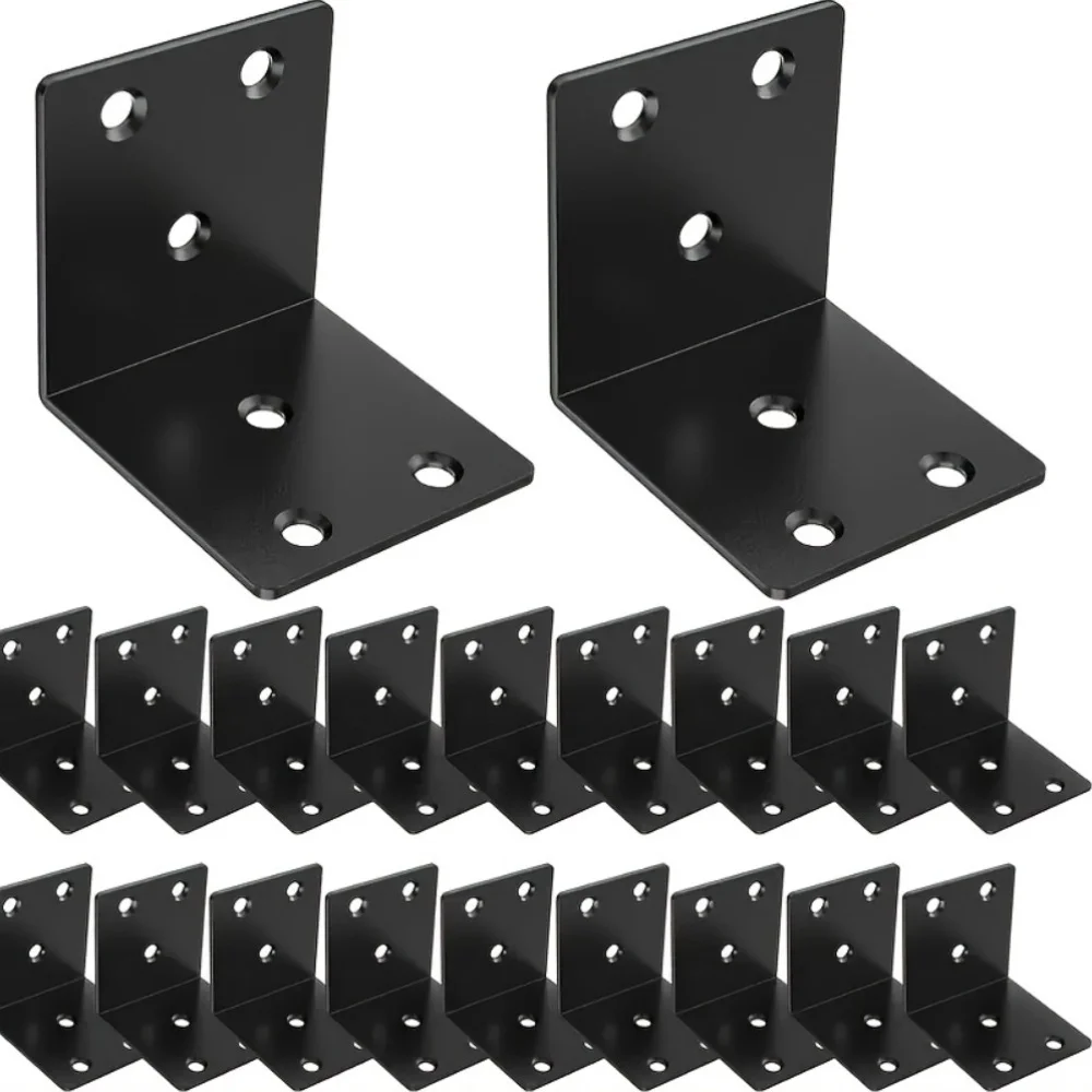 140pcs Industrial Corner Bracket and Screw Set, 20 Corner Codes and 120 Screws, Heavy-duty Black L-shaped Corner Bracket, Height Adjustable, Pre Drilled for Easy Assembly, Industrial Hardware, Multi-purpose Corner Codes