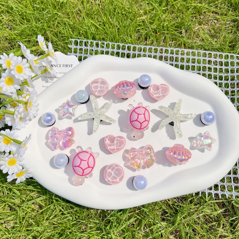 JIBBITZ Summer 20pcs of Pink Turtle And White Starfish DIY Decorations for Shoes Removable And Suitable for Sandals, Garden Shoe