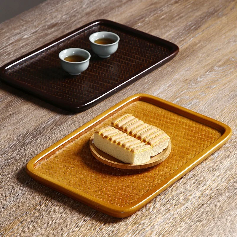 Handmade Japanese bamboo tea tray cup holder rectangular tea set storage basket tea room household tray dry brewing table