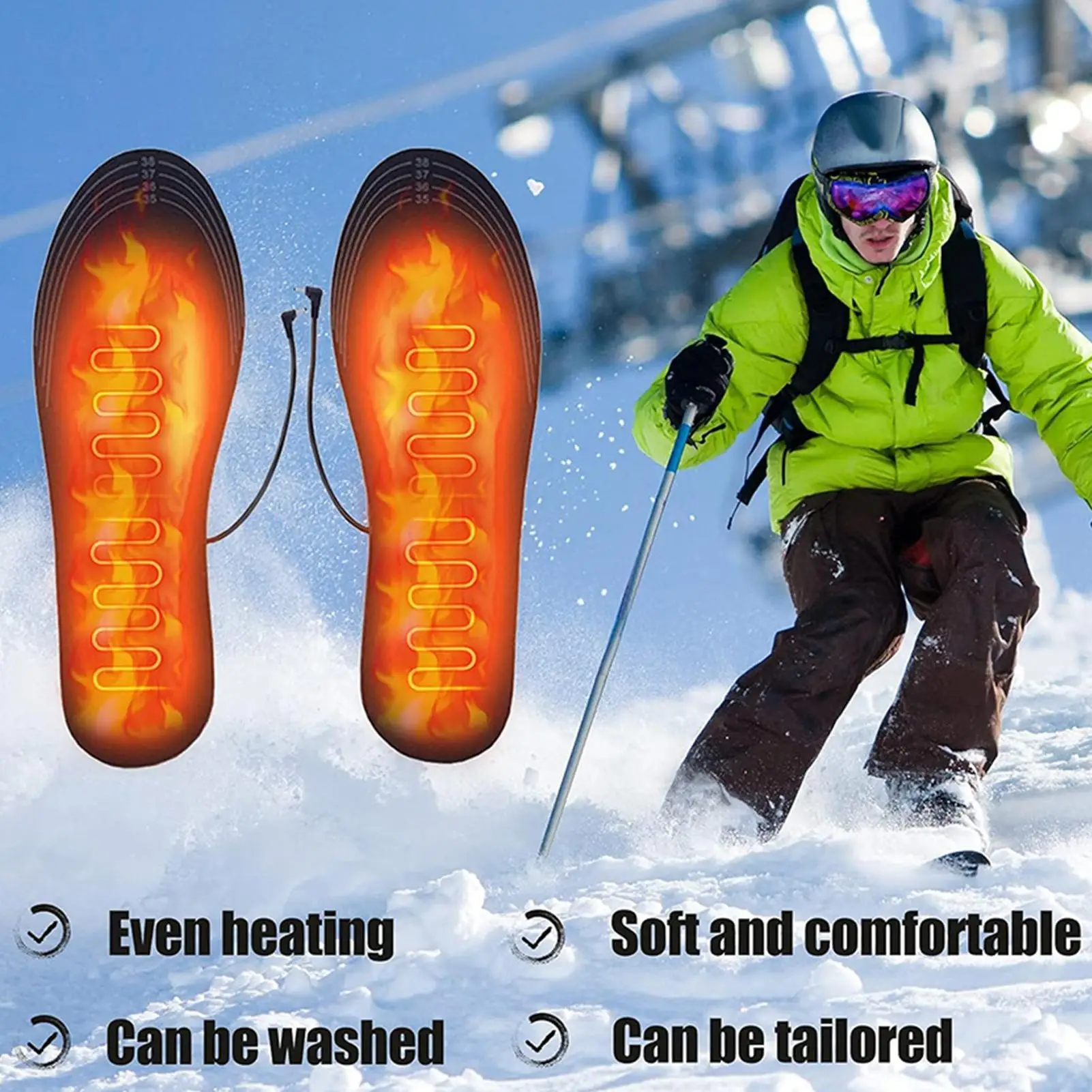 

Heated Insoles For Boots Cuttable Foot Warmer Pad Outdoor Sports Heating Insole For Skiers Snowboarders Hikers Fishermen Skiing
