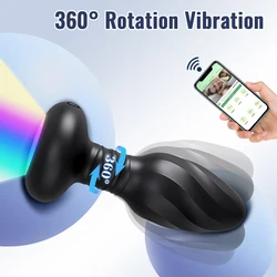 APP 360° Rotation Vibrator Butt Plug for Men Women Wiggle Prostate Massager Gay Bluetooth Anal Plug with LED Adult Sex Toy