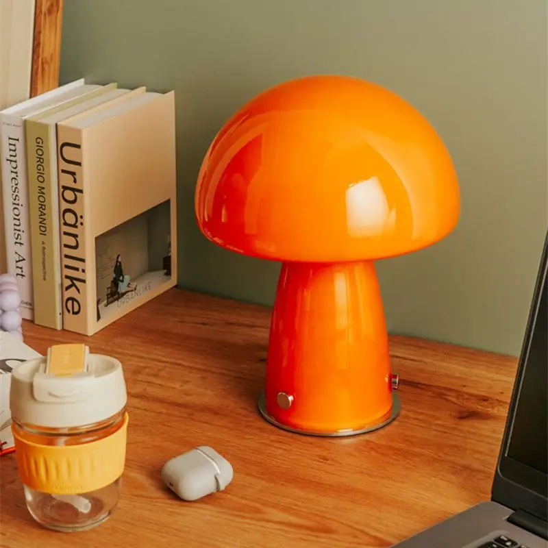 Middle ancient style Bauhaus orange desk lamp Korean ins style homestay bedroom bedside lamp LED eye protection mushroom lamp