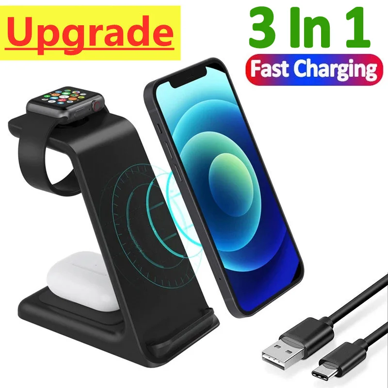 3 in 1 Wireless Charger Stand 15W Fast Charging Dock Station for iPhone 14 13 12 11 X XR 8 Apple Watch 8 7 6 iWatch Airpods Pro