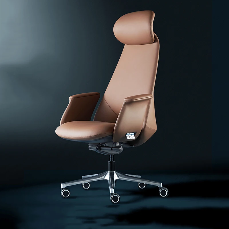 

ZItalian Minimalist Chair Leather Boss Office Study Computer Cowhide Chair Class President Seat Single Silla Oficina FurnitureZ