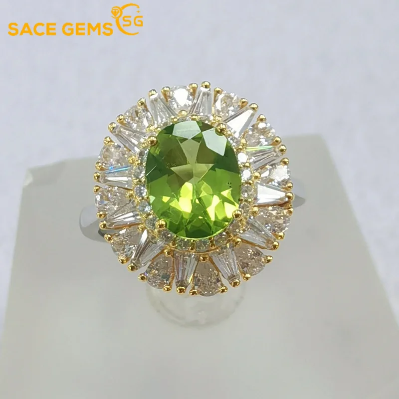 

SACE GEMS Resizable Ring for Women 100%925 Sterling Silver Sparkling Luxury 7*9mm Peridot Bridal Wedding Party Fine Jewelry Gift