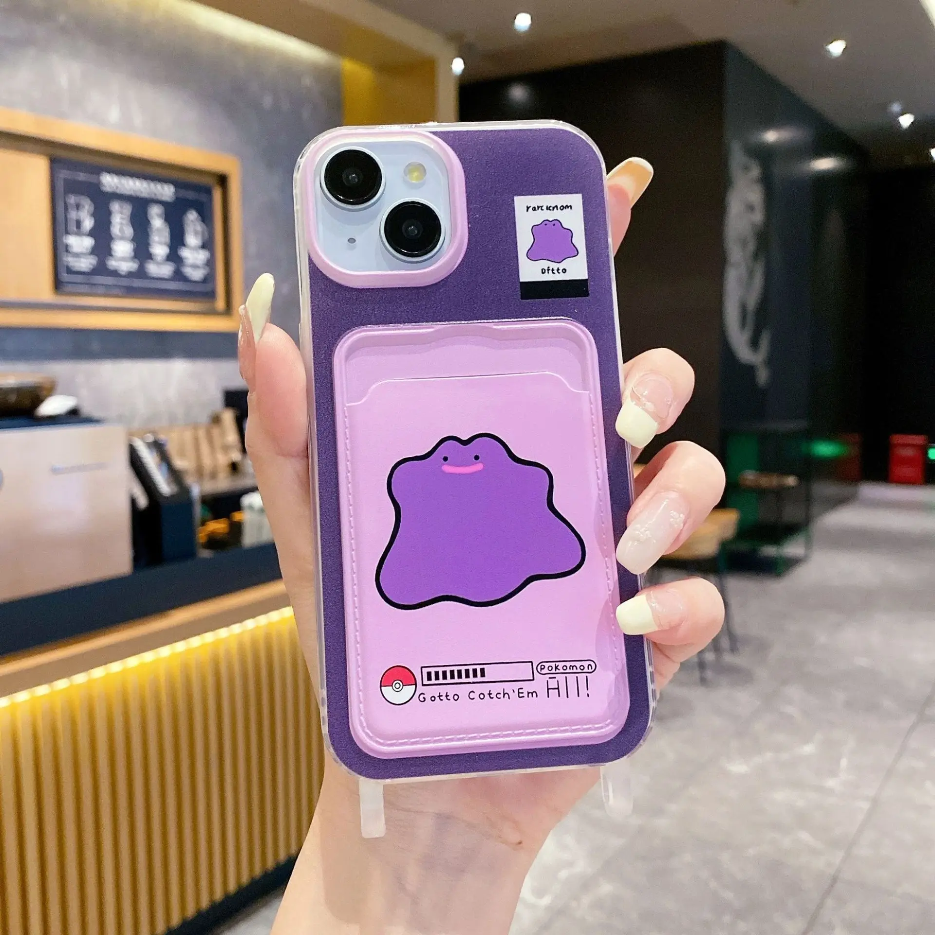 Creative Card Holder Lanyard Phone Case For iPhone16PRO Cute Purple Cartoon Mobile Phone Case For iphoneXR/12 Protective Cover