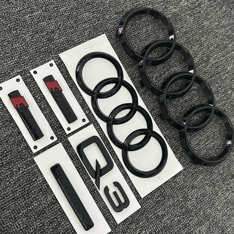 AUDI Q3 2013-2022 4Ring logo ABS Black Car Hood Front Grill Emblem Rear Trunk Badge Sticker  Q3 Sticker Quarrto Sline Emblem