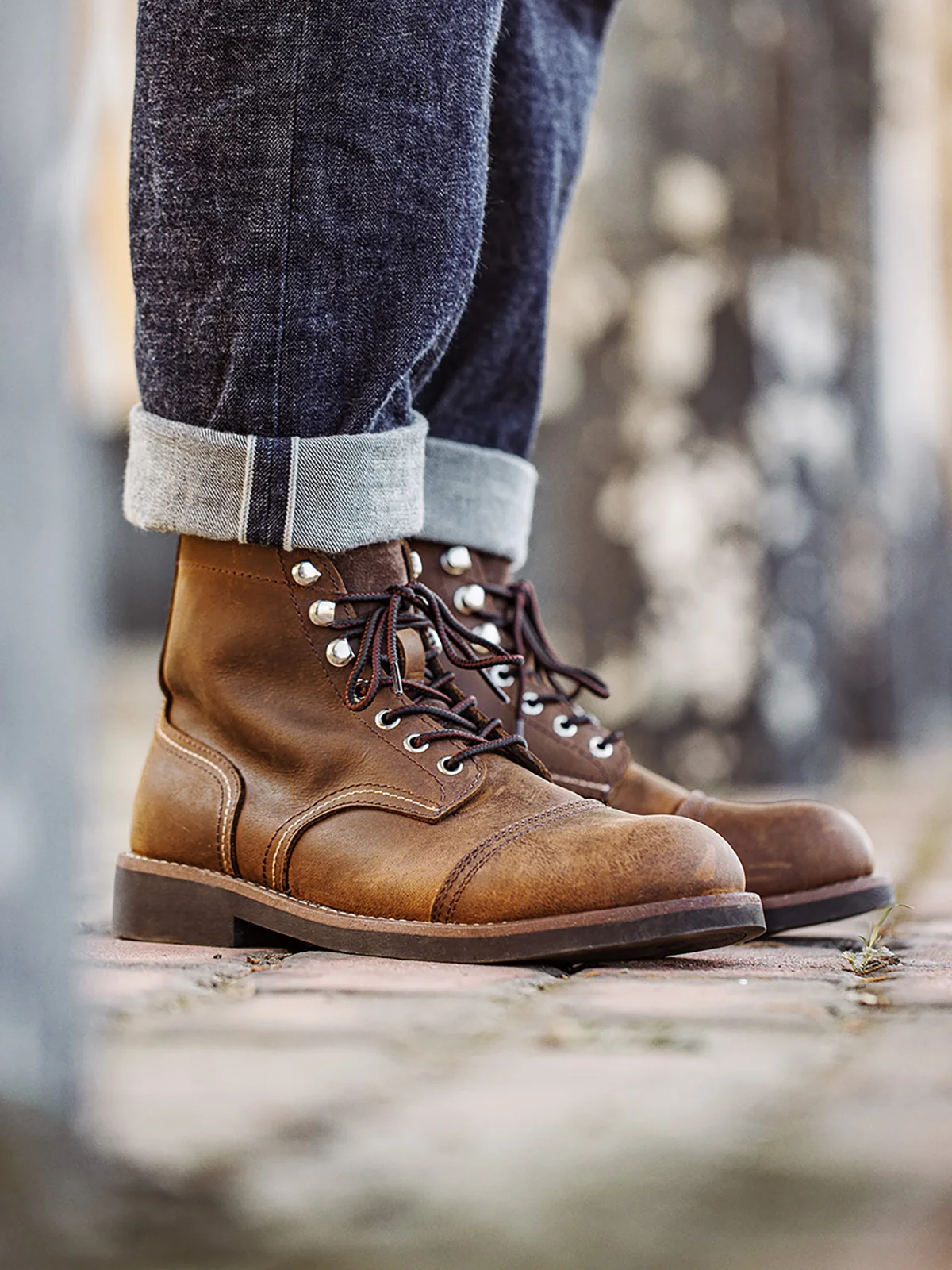 

Maden Men's Vintage Work Boots Layer One Cowhide Boots Mid-Calf Retro American Western Sle Umbrella Soldier Boots