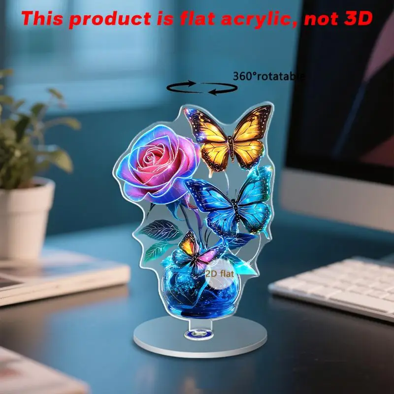 2D Acrylic Purple Tulip Flower Vase Home Living Room Tabletop Office Decoration Ornament Gift