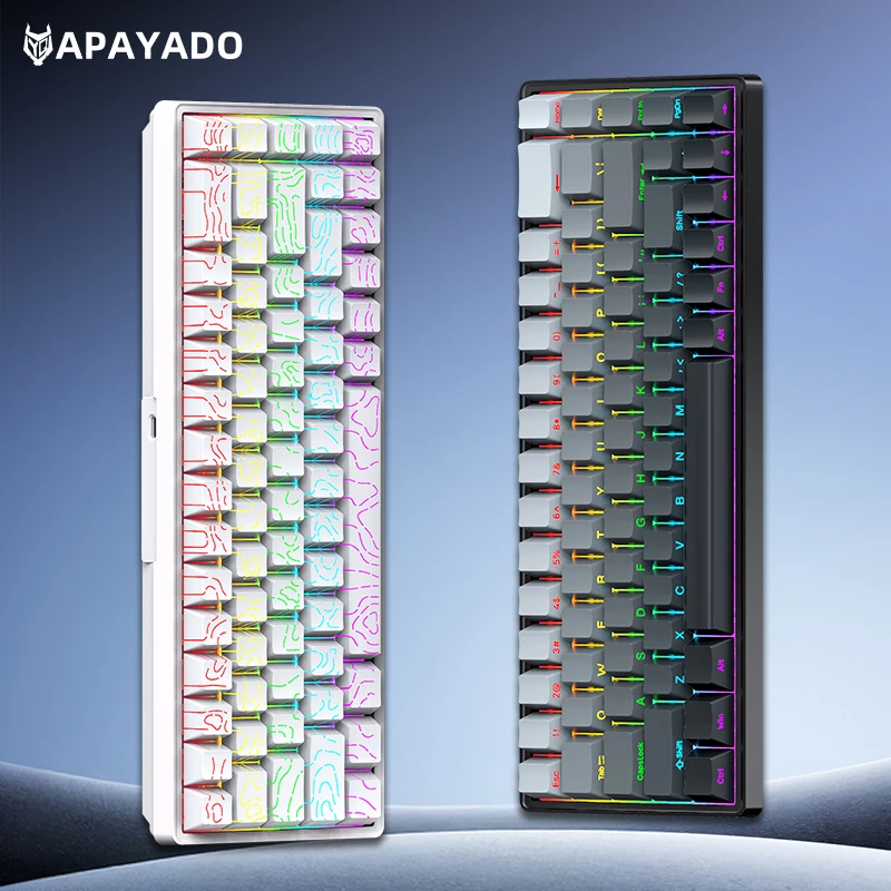 APAYADO A68 Compact Mechanical Keyboard Full Key Hot‑Swappable N‑Key Rollover Removable Cable Custom Backlight Effect
