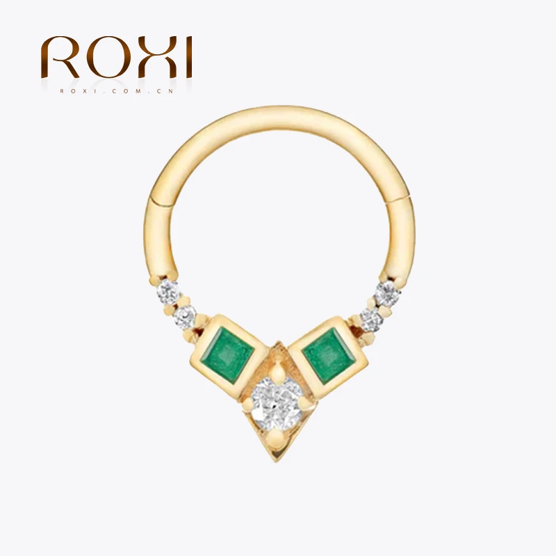 ROXI Two Geometric Green Zircon Earrings 925 Sterling Silver With Round Zircon Combination Pop Color Cartilage Earrings Earrings